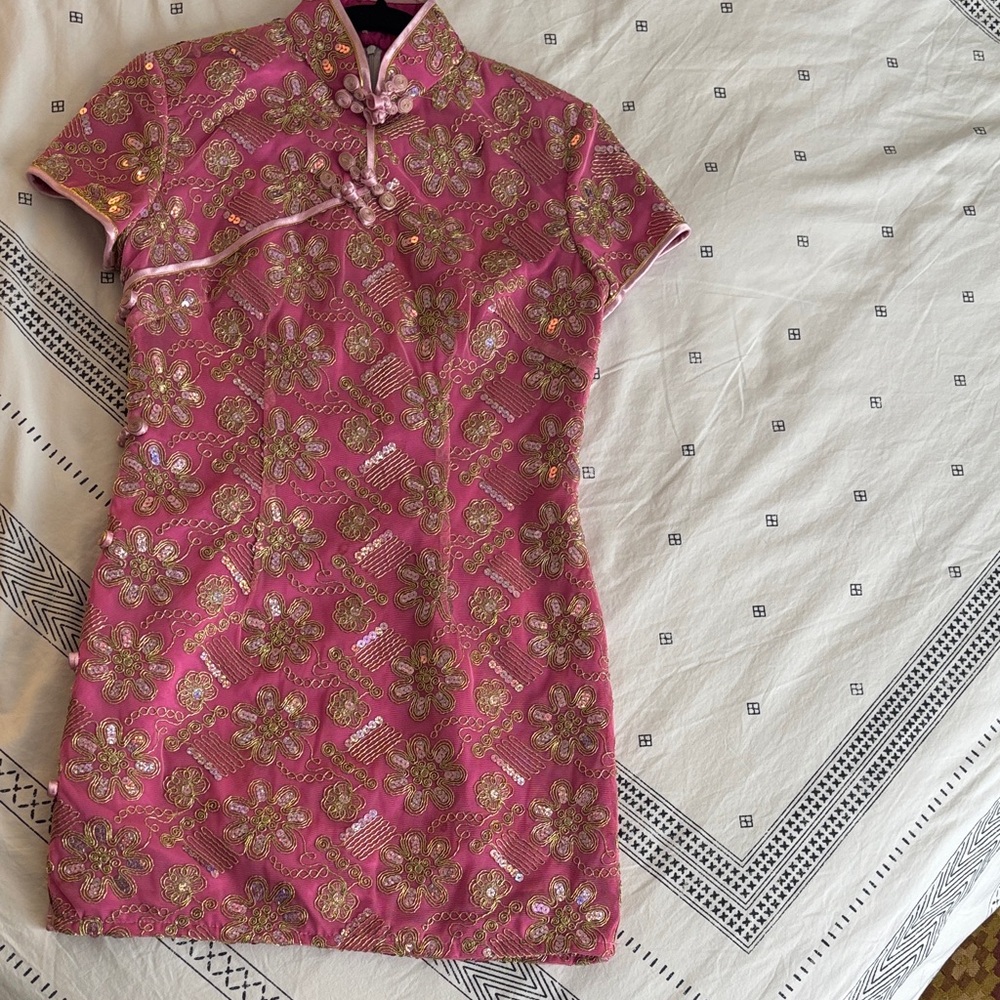 Vintage Pink Cheongsam Mini Dress
